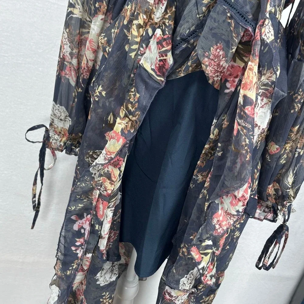 Cottagecore Midi Dress Blue Romantic Chiffon Boho Sheer Fairycore Floral 8 ASOS - Picture 9 of 11